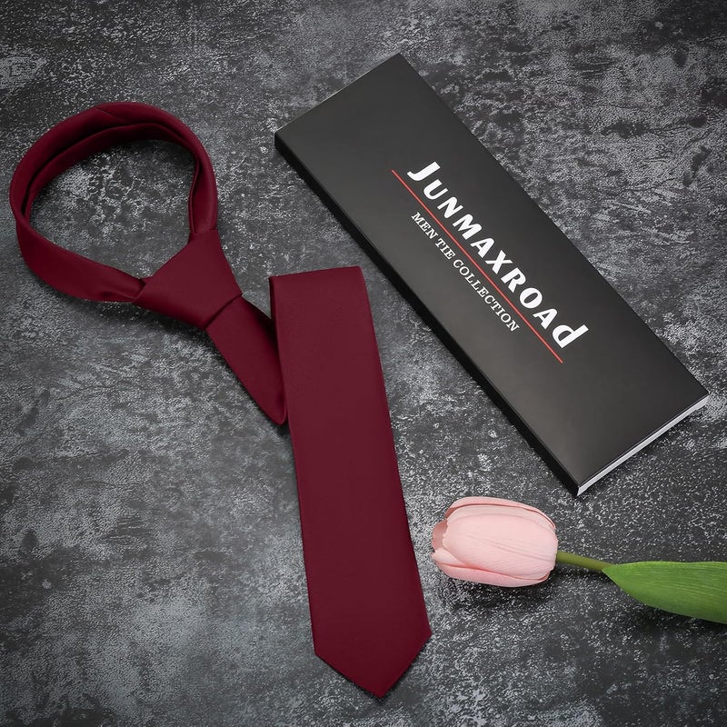 Junmaxroad Store Boys Black Tie Satin Solid Color Necktie for Teen Wedding School Graduation with Gift Box - Image 5